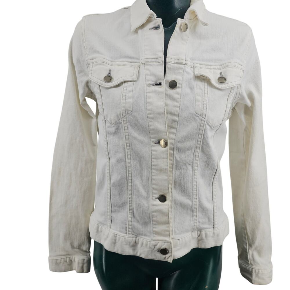 $265 Theory White Best Friend trucker Stretch Denim Jacket Women's L Japan 3614